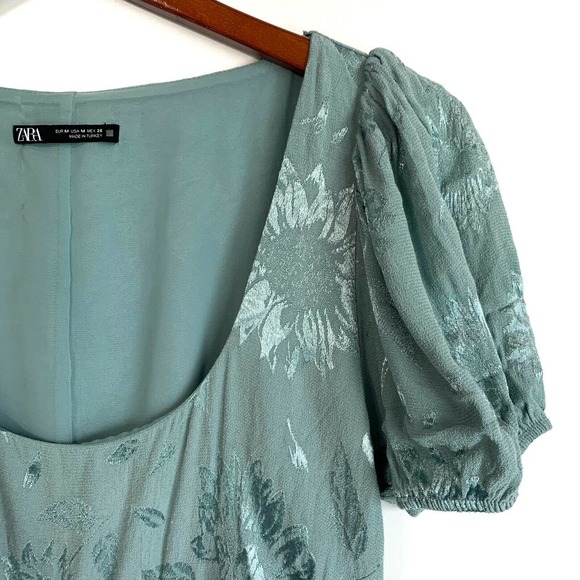 Zara Floral Jaquard Sage Green Dress, Size M - Picture 8 of 9